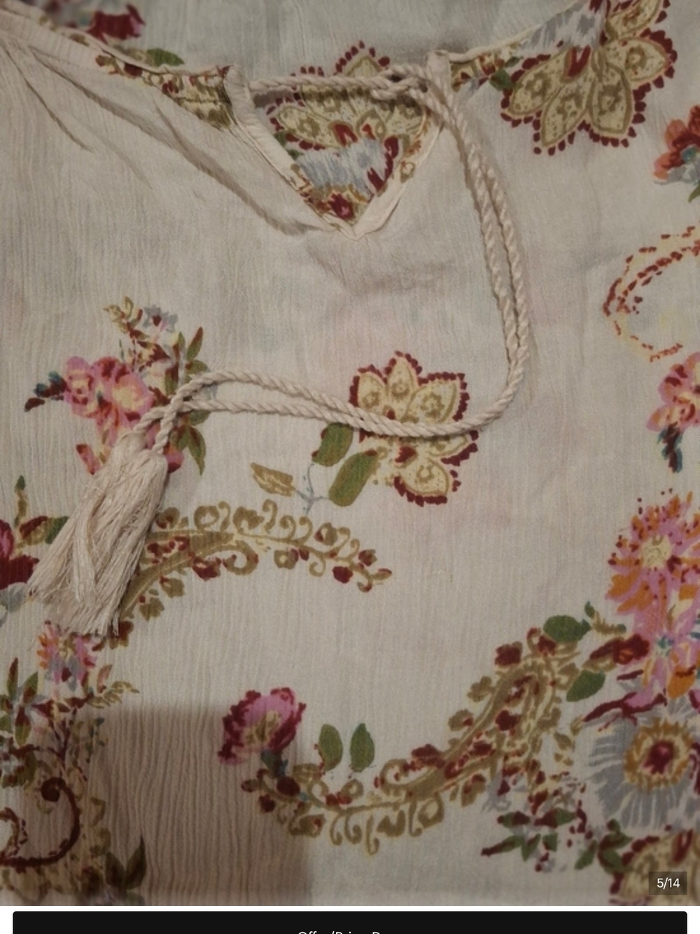 Women's Ivory Floral Peasant Top - Boho Sleeve Blouses - Picture 2 of 13